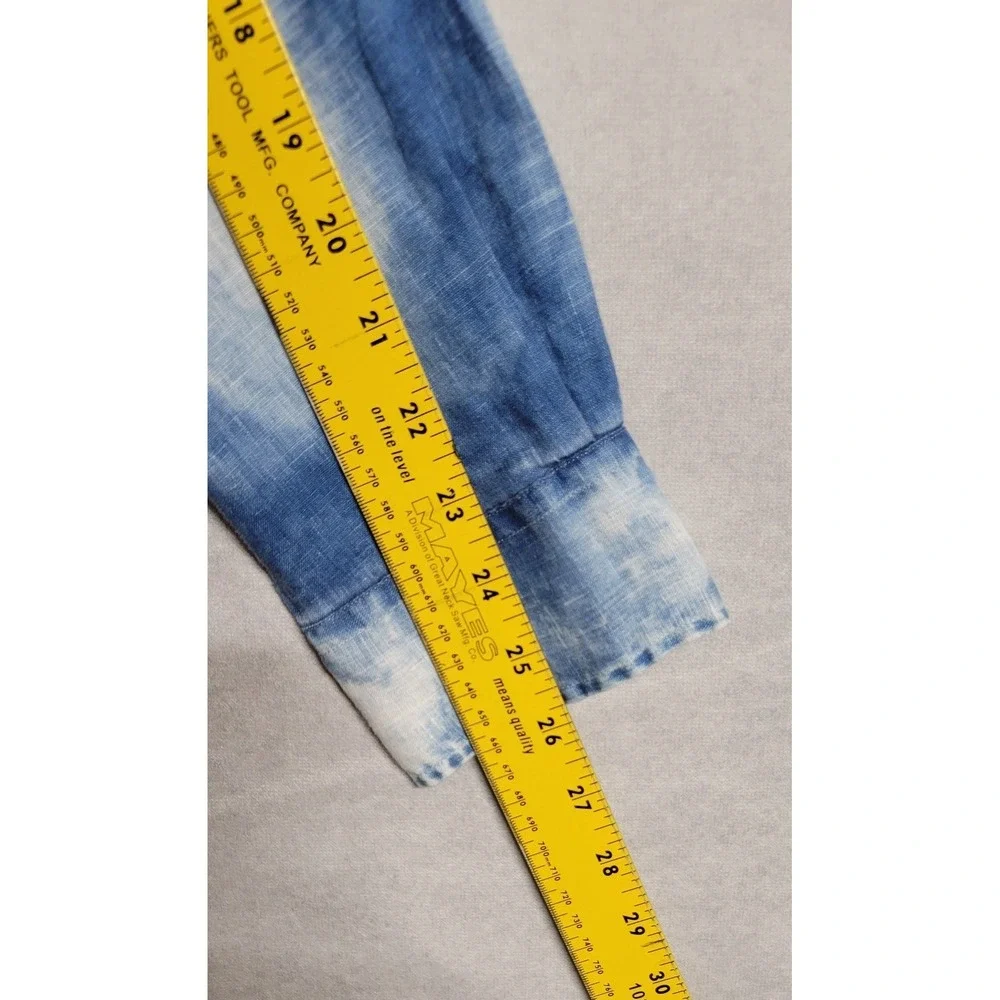 Blue White Tie Dye Ls Button Up Polo Ralph Lauren 100% Linen Men's Shirt Size M